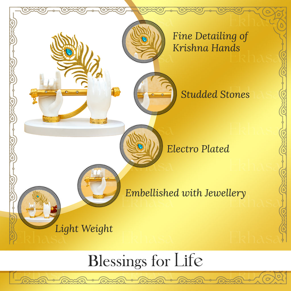 Resin Lord Krishna Hands with Flute Idol for Home Decor & Gifting (Large)