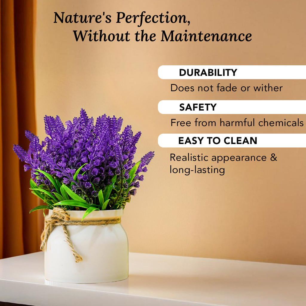 Lavender Artificial Flower with Pot for Home Decor, Office Table & Gifting