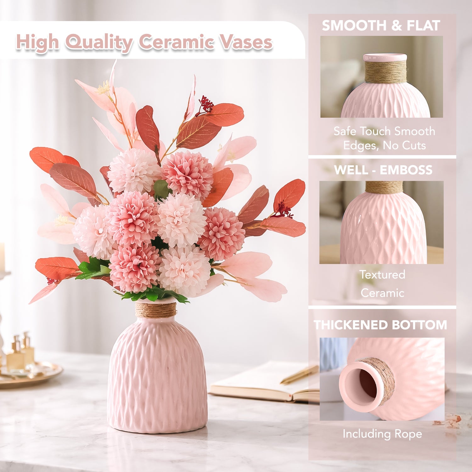 Ceramic Vase with Artificial Flowers for Table Decor, Bedroom & Home Gifting