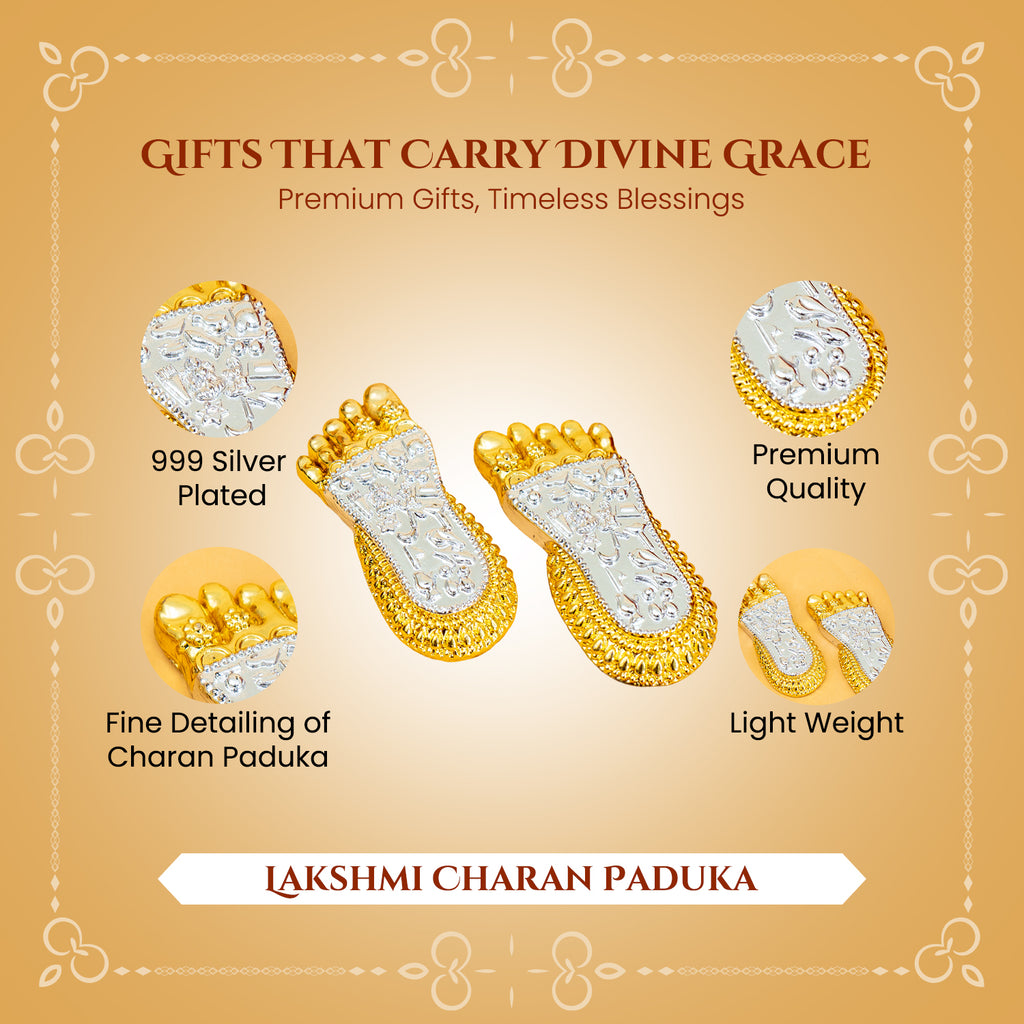 999 Silver Plated Lakshmi Charan Paduka with Gift Box for Housewarming , Wedding, Vastu & Gifting