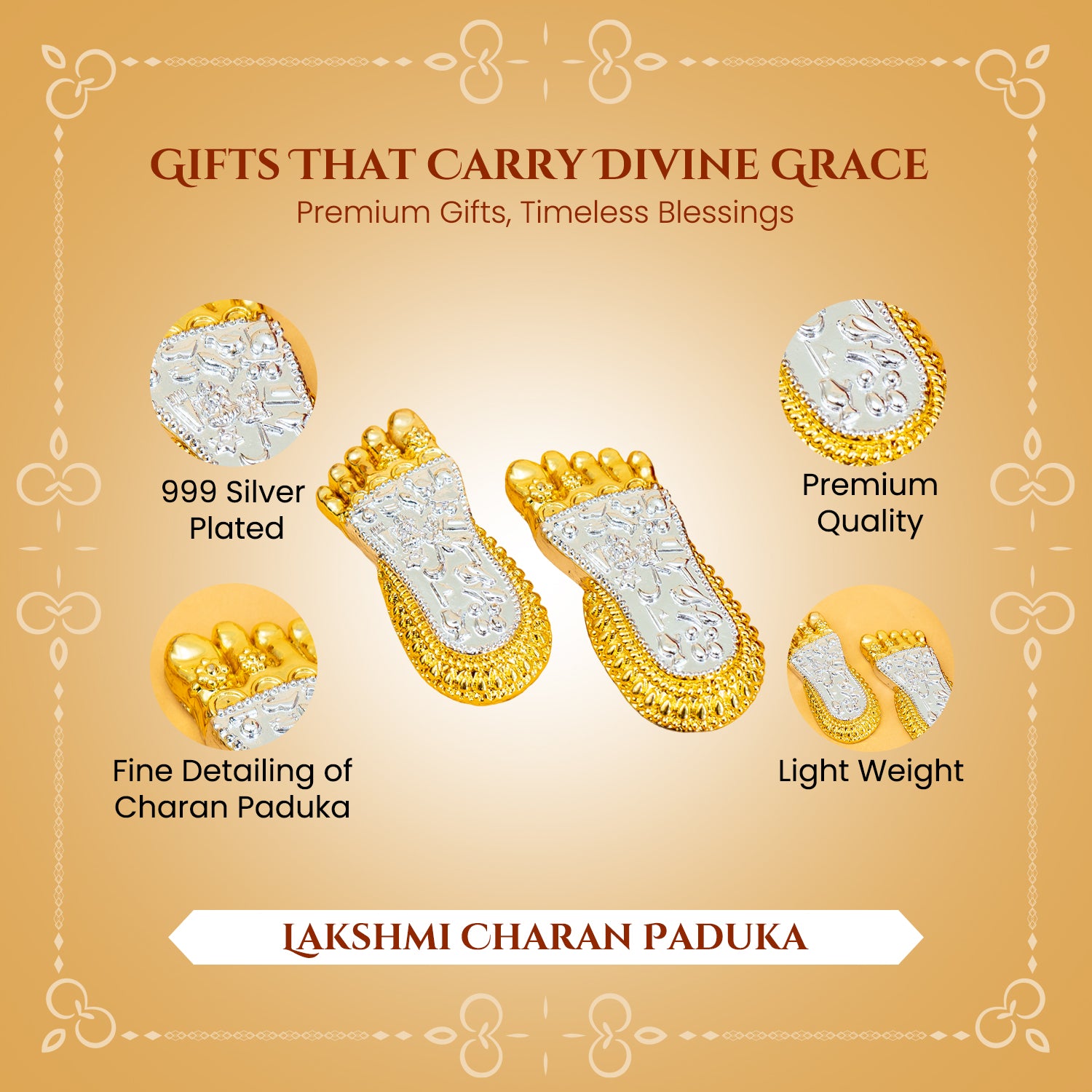 999 Silver Plated Lakshmi Charan Paduka with Gift Box for Housewarming , Wedding, Vastu & Gifting