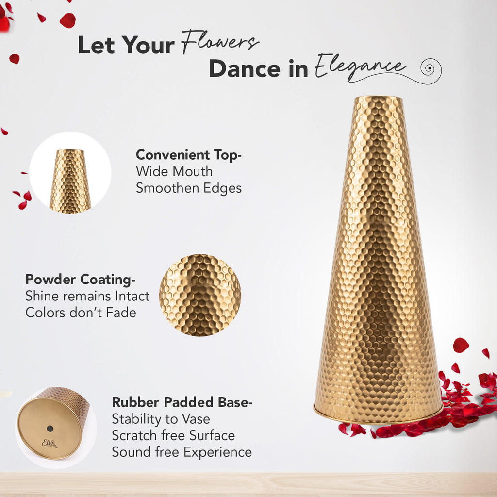 Tapered Golden Metal Vase for Home Decor, Living Room & Gifting