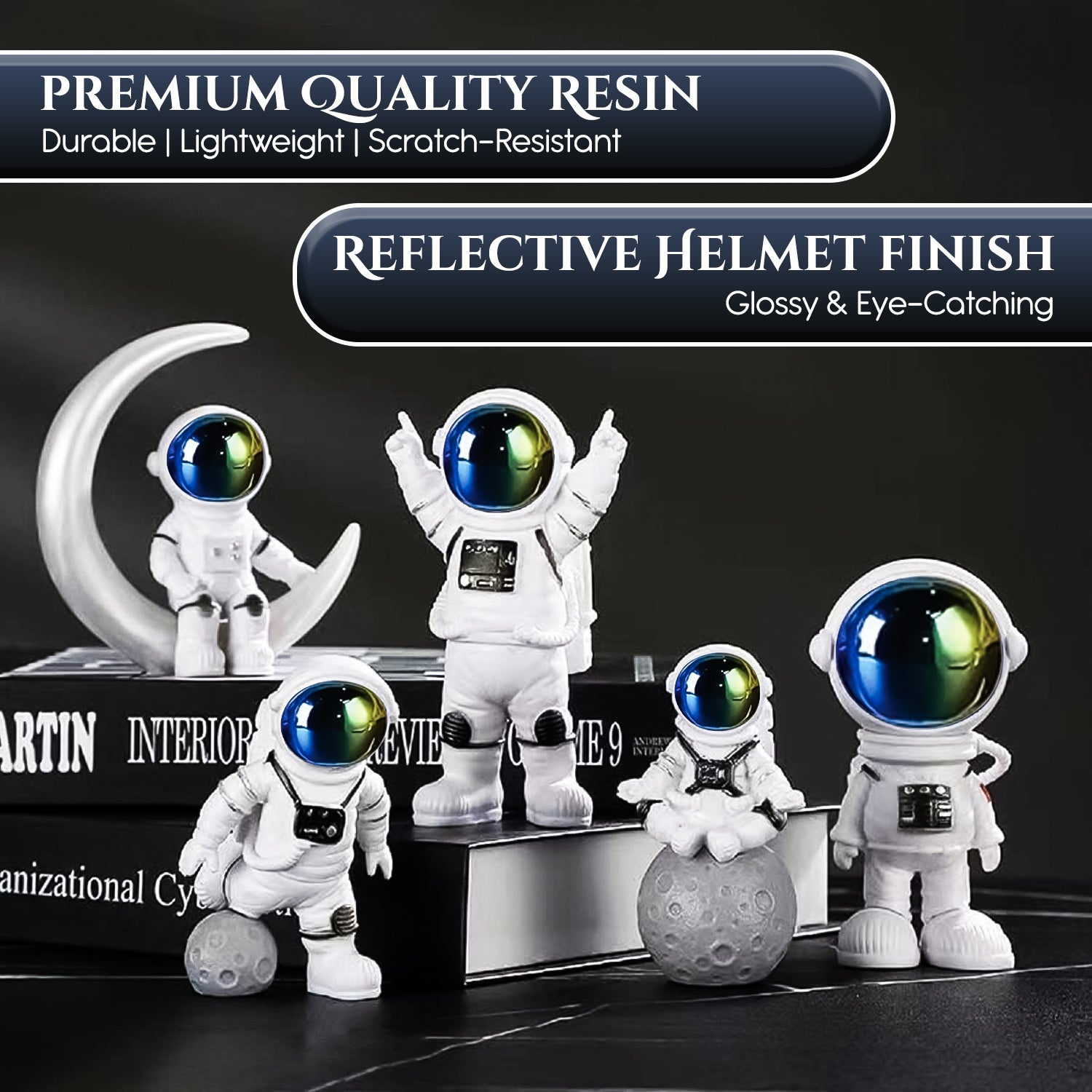 Astronaut Miniature Toy Set of 4 for Office Desk, Study Table & Home Decor