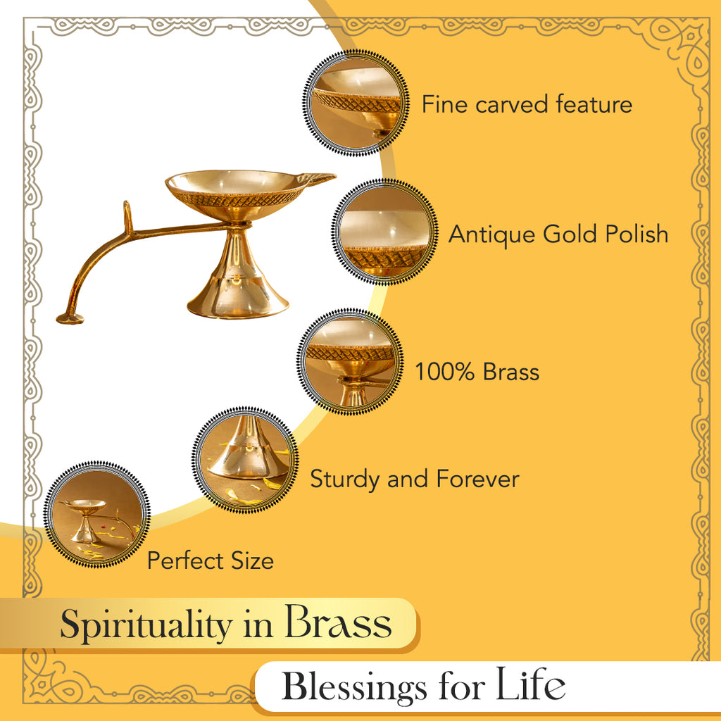 Brass Diya with Stand for Puja & Home Decor