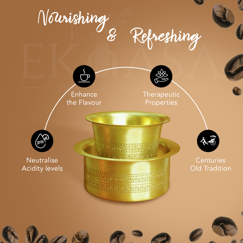 Brass Filter Coffee Cup Dabara Set for Home & Kitchen Use