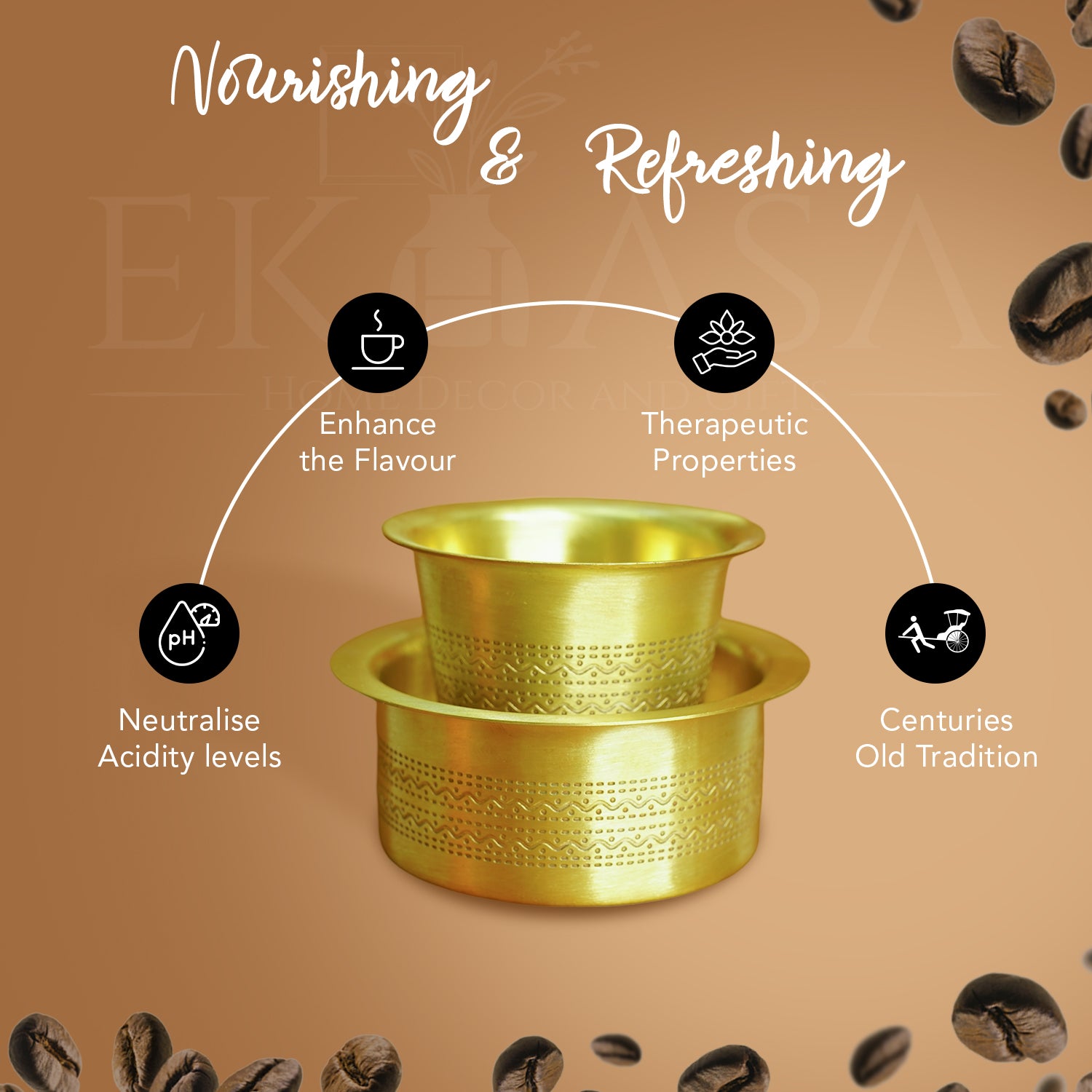Brass Filter Coffee Cup Dabara Set for Home & Kitchen Use