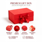 Red Foldable Multipurpose Empty Gift Hamper Box with Magnetic Closure & Ribbon (21.5 x 21 x 9.5 cm)