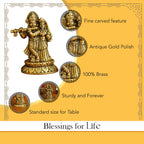Brass Radha Krishna Idol (Size: 8 cm) for Pooja Room, Home Decor & Spiritual Gifting