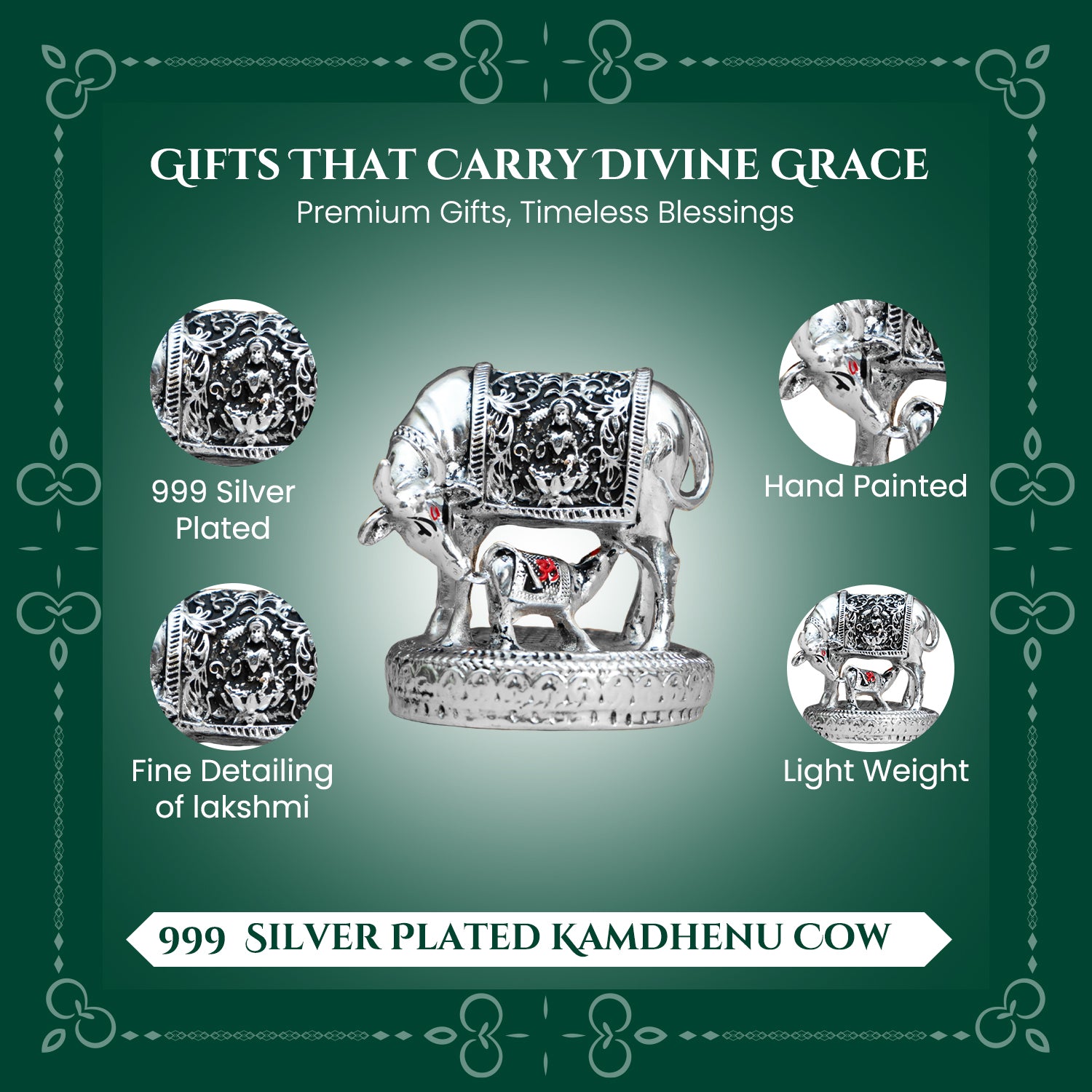 999 Silver Plated Kamdhenu Cow with Calf Vastu Idol for Home Decor & Pooja