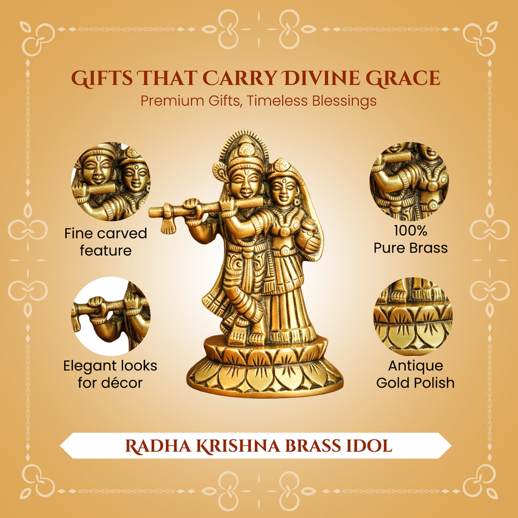 Brass Radha Krishna Idol with Gift Box for Housewarming, Wedding & Gifting