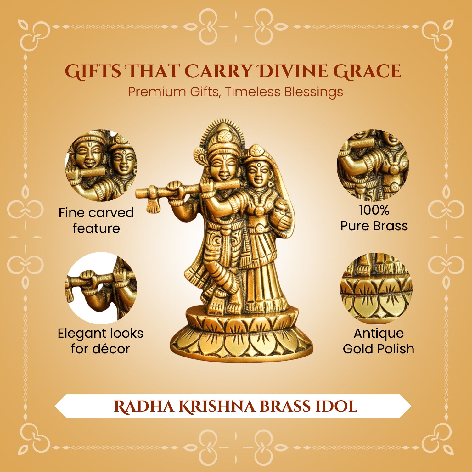 Brass Radha Krishna Idol with Gift Box for Housewarming, Wedding & Gifting