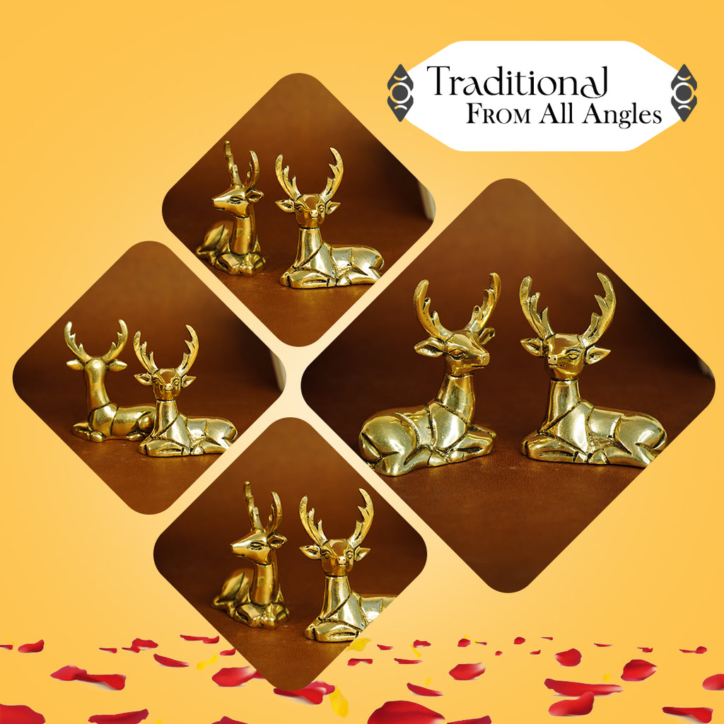 Pure Brass Deer Showpiece for Home Decor, Living Room & Gifting