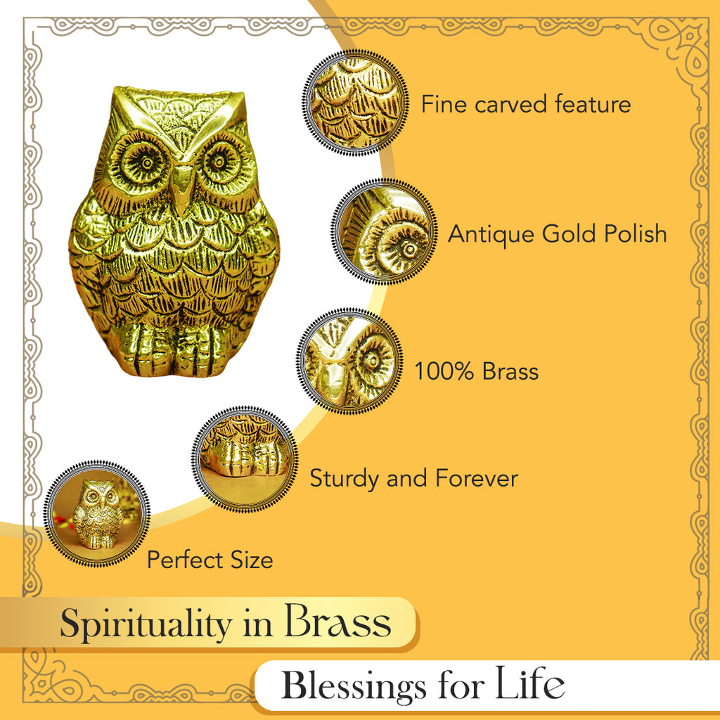 Brass Owl Showpiece for Home Decor, Office Decor & Vastu Display