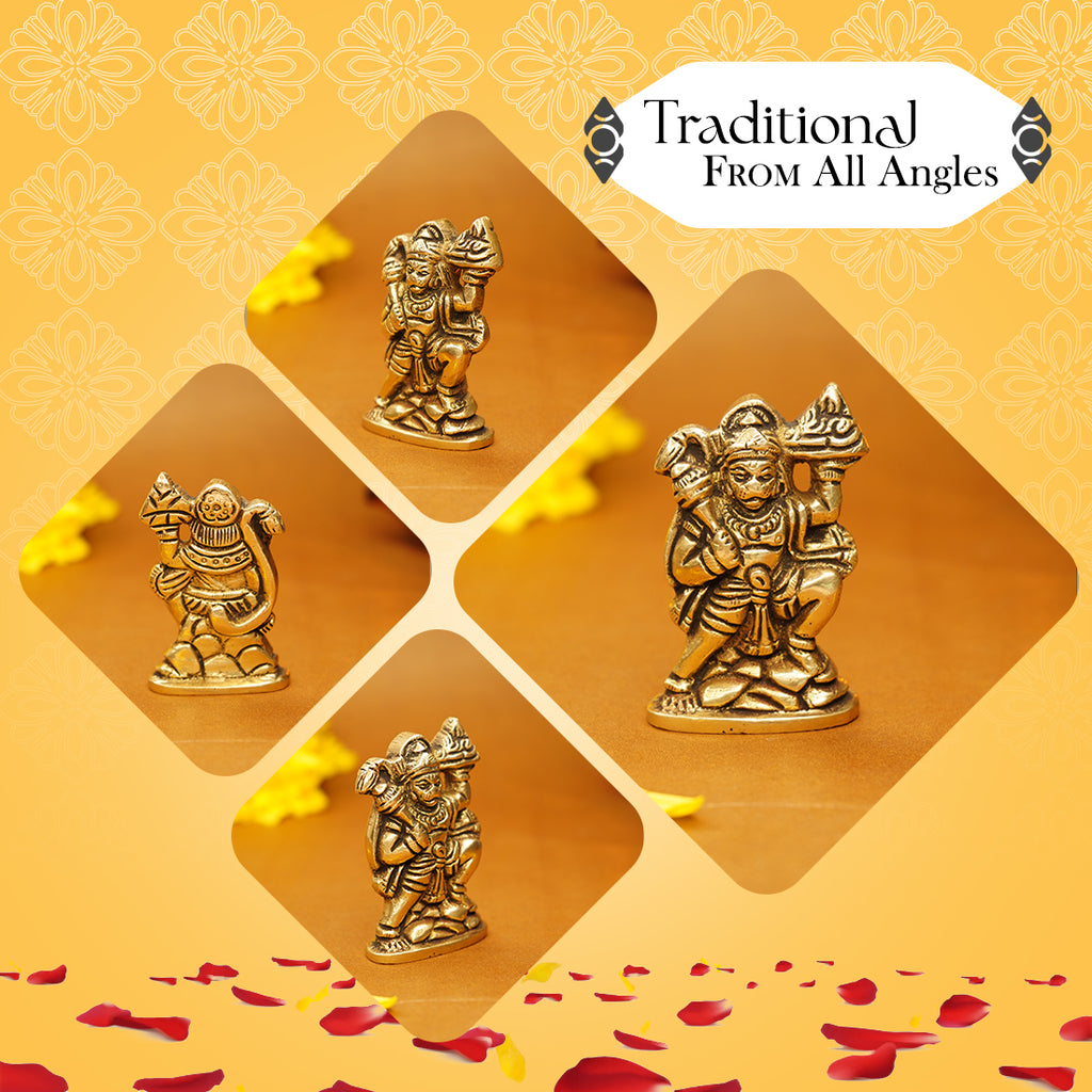 Brass Hanuman Idol for Car Dashboard, Office Desk & Home Decor ( Size - 6cm)