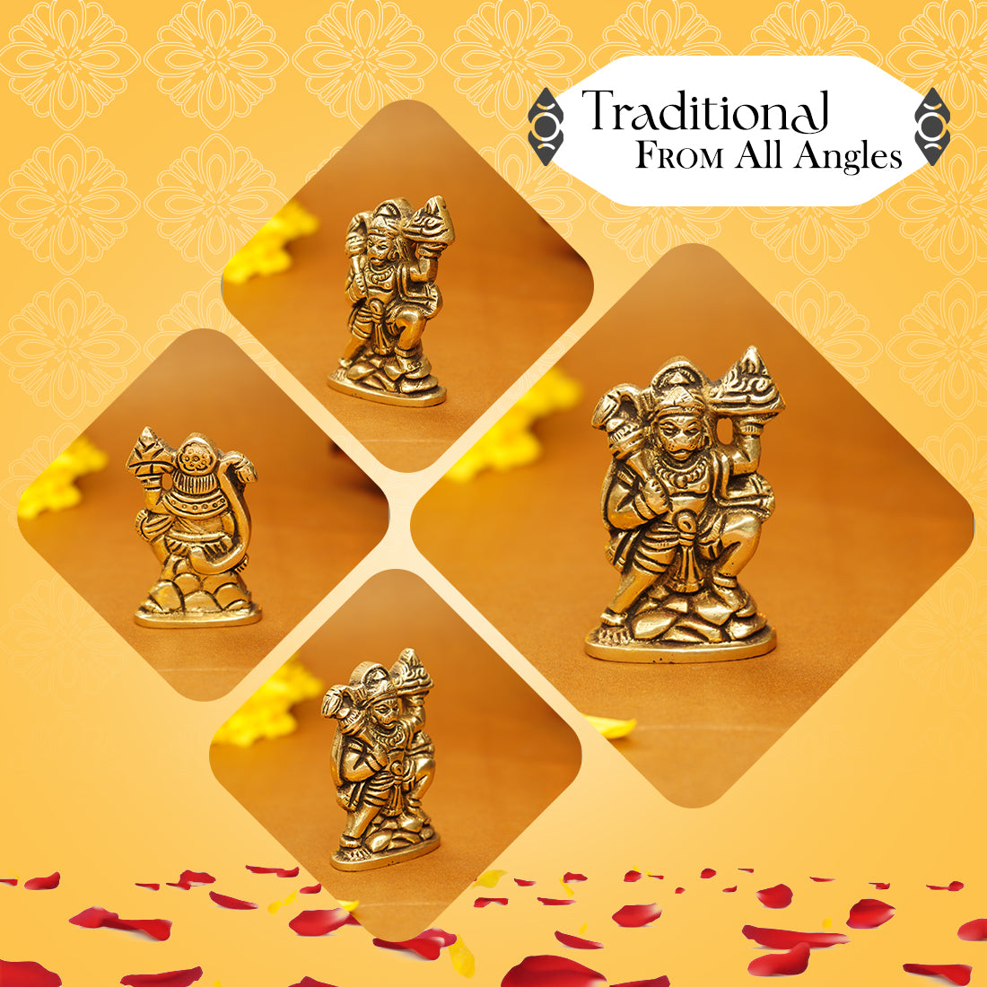 Brass Hanuman Idol for Car Dashboard, Office Desk & Home Decor ( Size - 6cm)