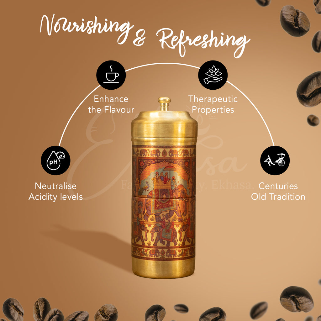 Brass Traditional Printed Filter Coffee Maker for Housewarming, Wedding & Gifting