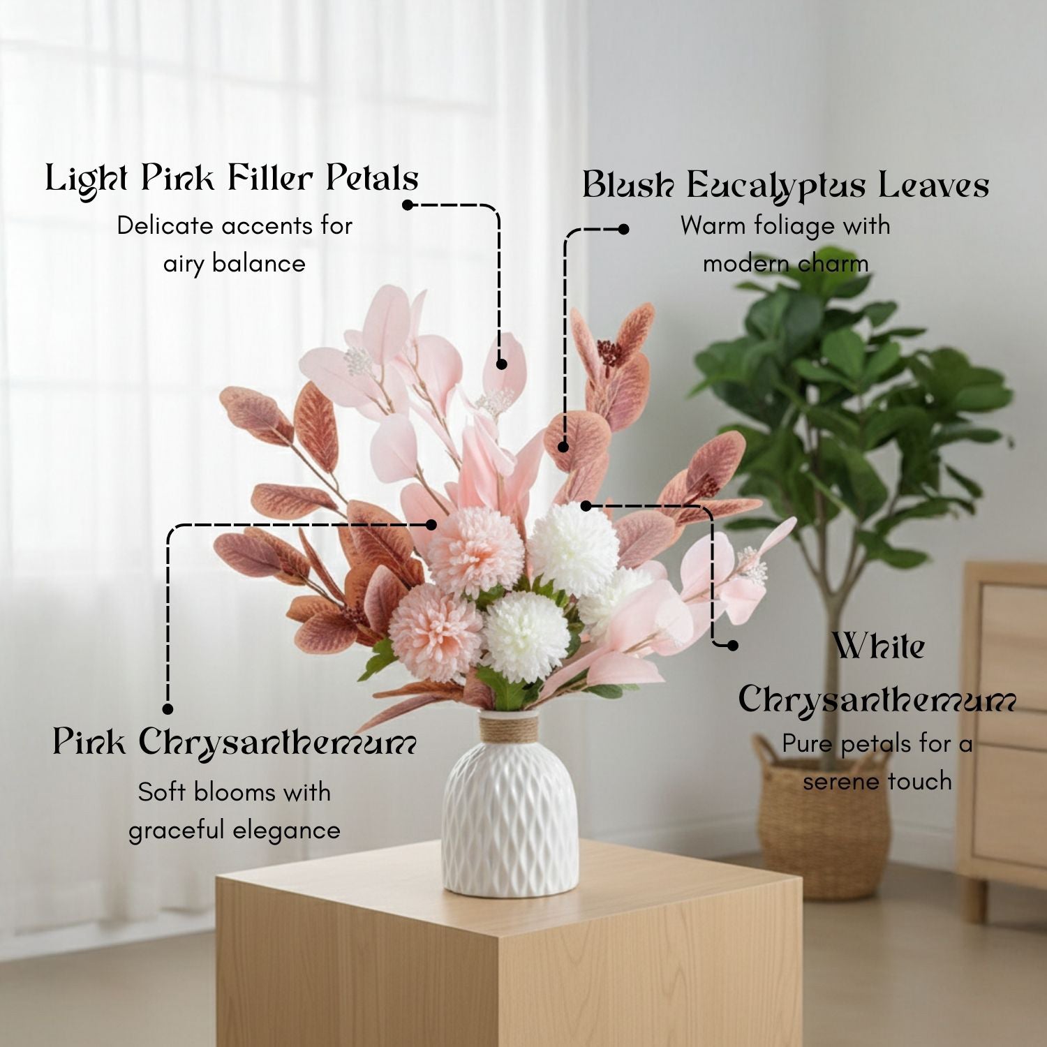 Ceramic Artificial Flowers with Vase for Home Decor & Gifting