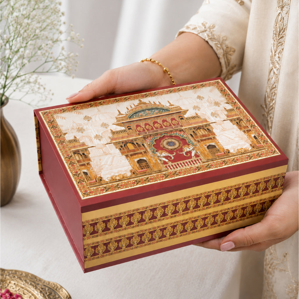 Traditional Printed Foldable Multipurpose Gift Hamper Box with Magnetic Closure (26.5 x 21 x 11 cm)