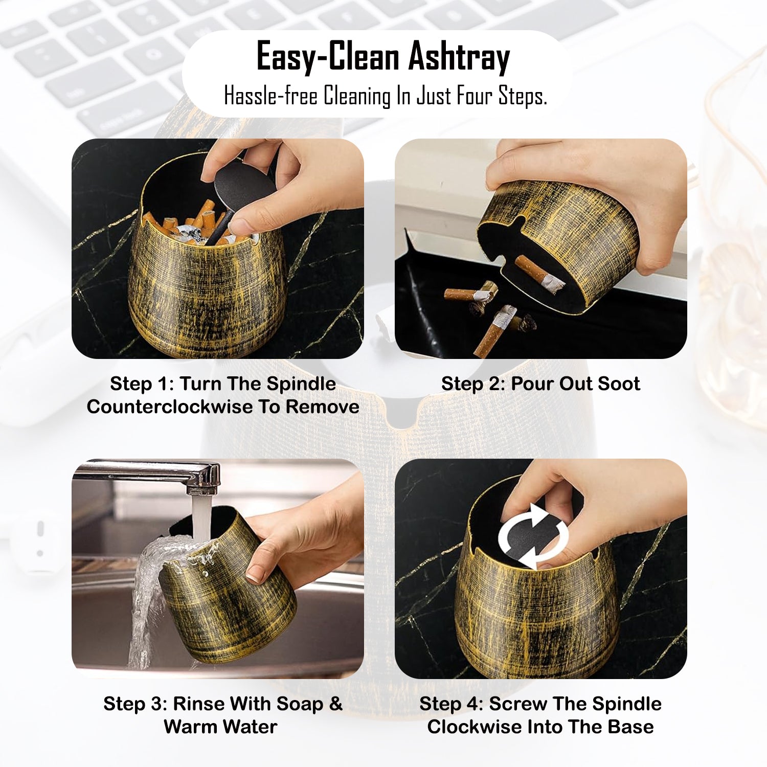 Metal Ashtray with Lid for Office & Home Decor