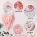 Pink Feather Dream Catcher with Tree of Life for Wall Decor & Bedroom Decoration