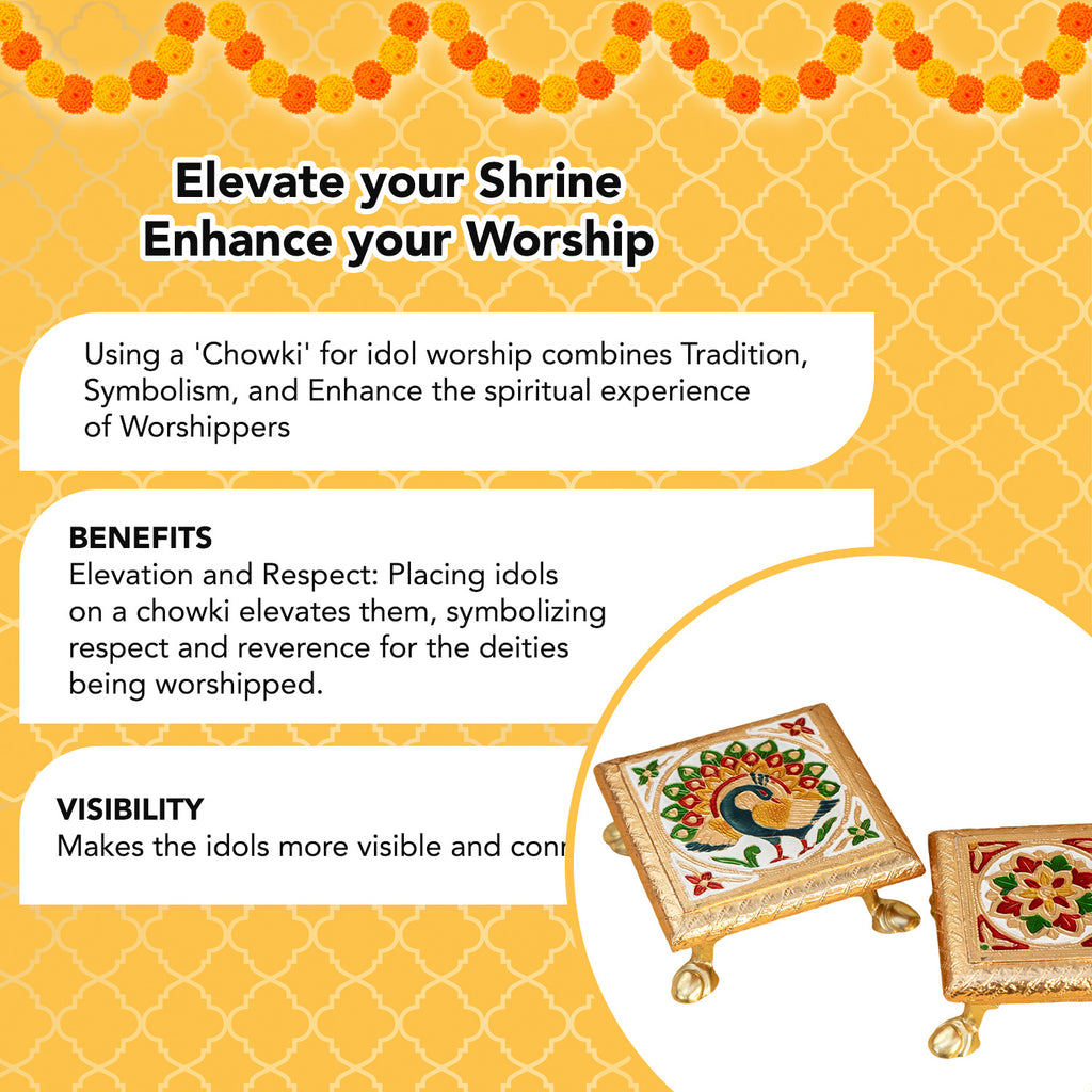 Wooden Chowki Set of 2 for God Idols & Puja Decoration