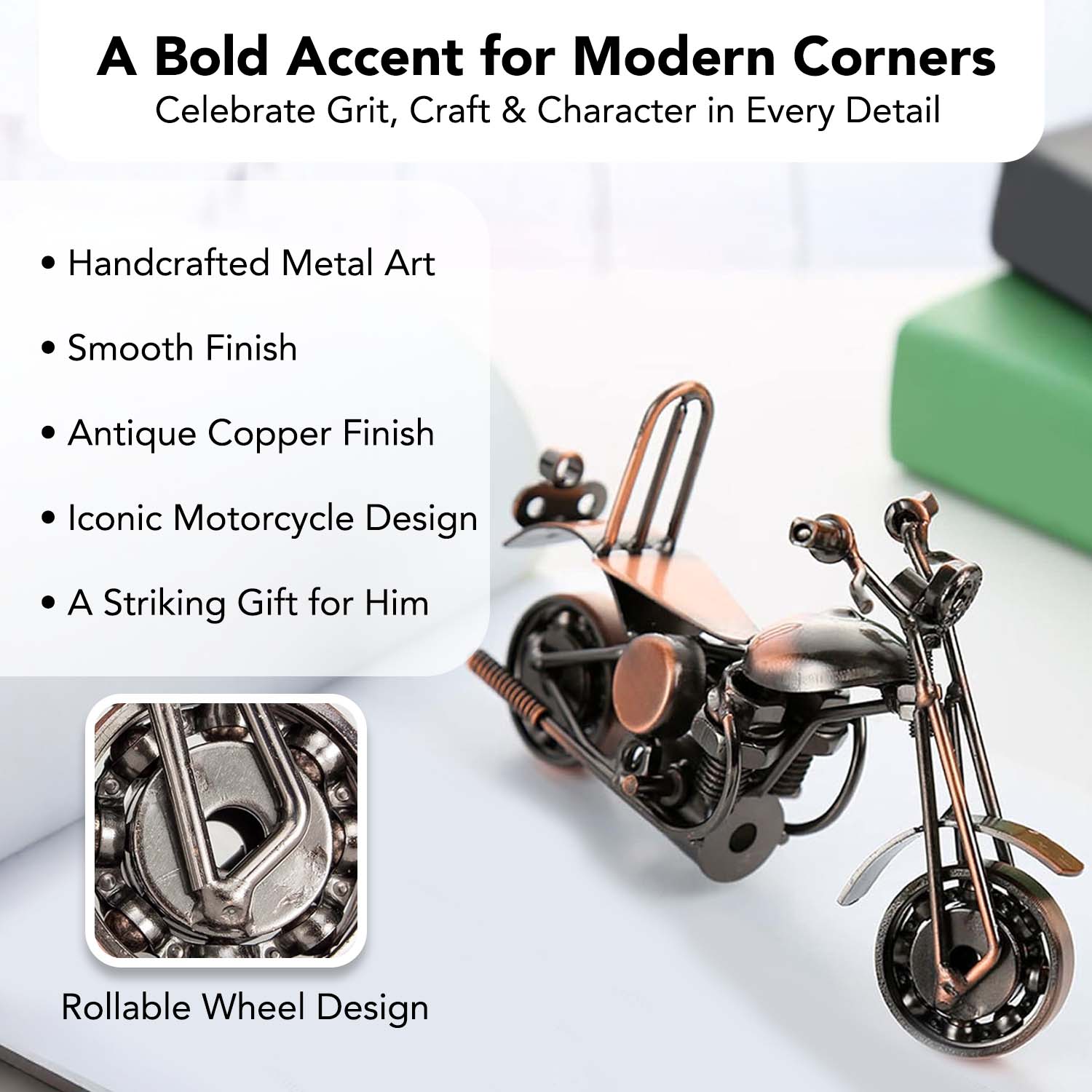 Metal Bike Showpiece for Home Decor, Office Desk & Gifting