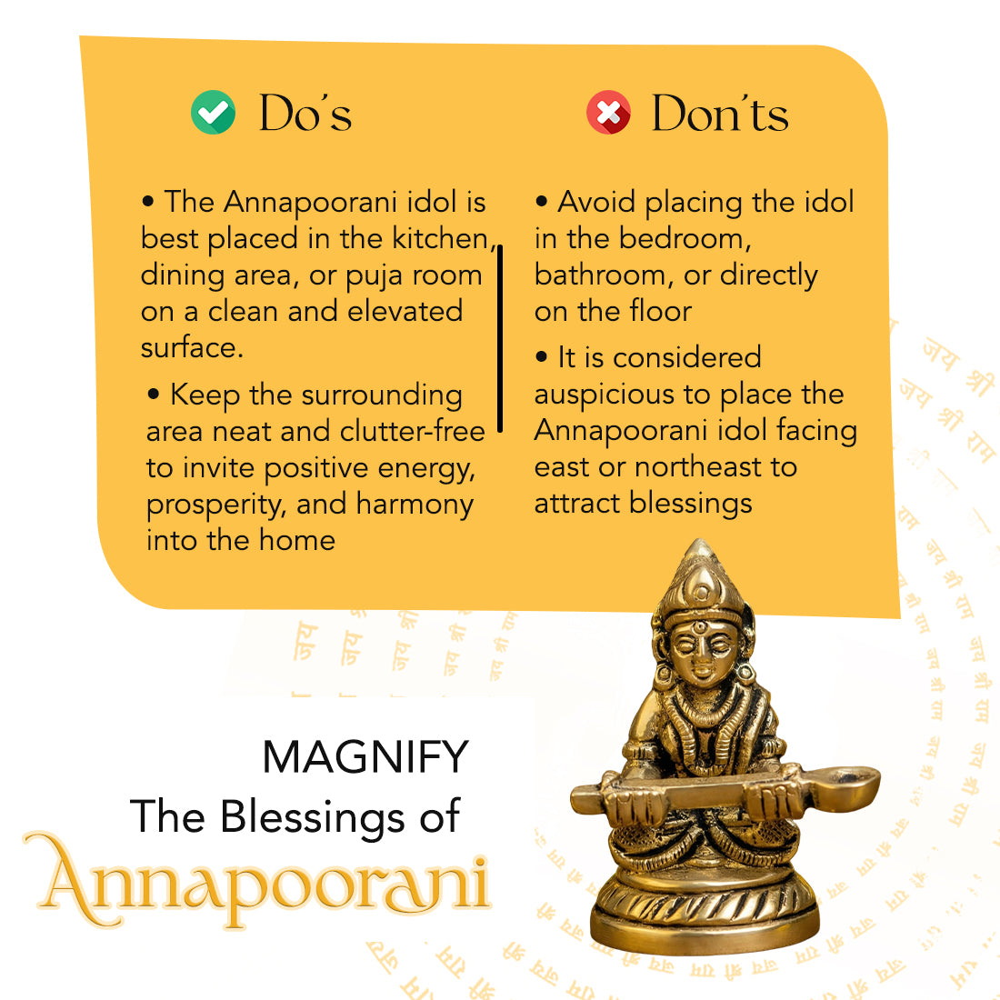 Brass Annapurna Devi Idol for Home Temple, Kitchen, Restaurant & Office Decor