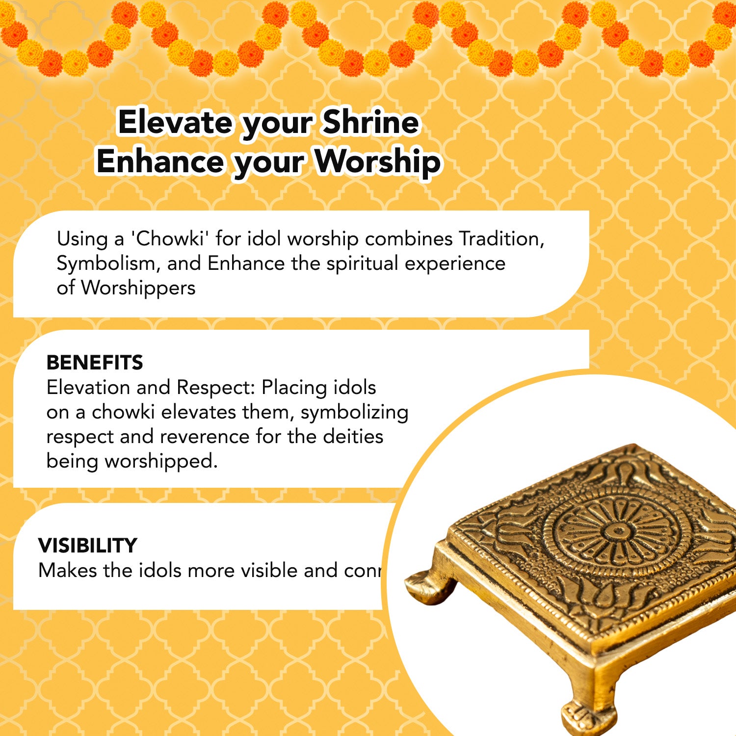 Pure Brass Chowki for God Idols & Puja Decoration
