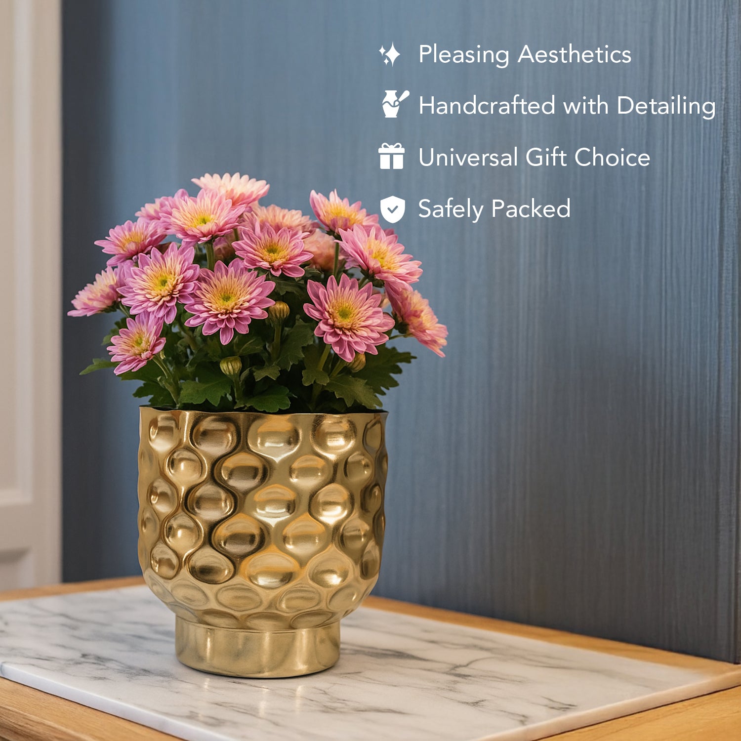 Gold Metal Planter for Indoor , Living Room & Office Decor