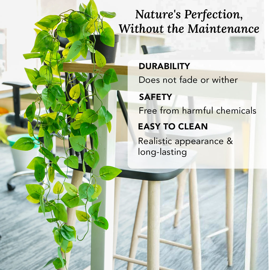 Golden Pothos Hanging Artificial Plants with Pot Set of 2 for Home Decor