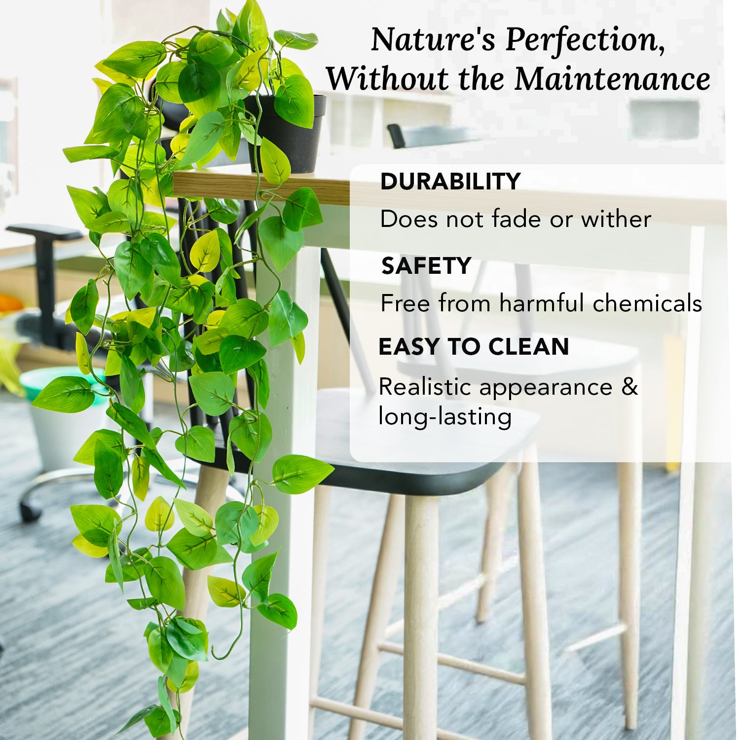 Golden Pothos Hanging Artificial Plants with Pot Set of 2 for Home Decor
