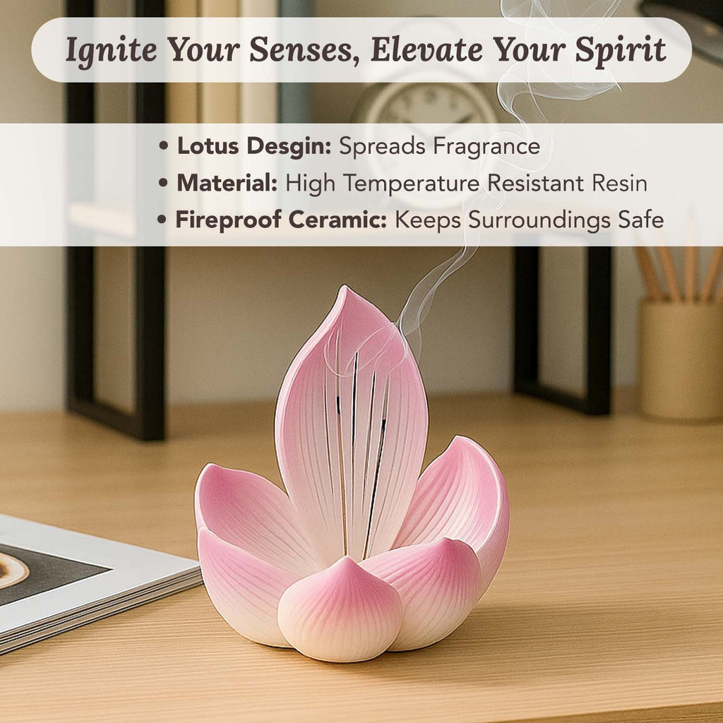 Resin Lotus Incense Stick Holder with Ash Catcher for Home Decor & Pooja