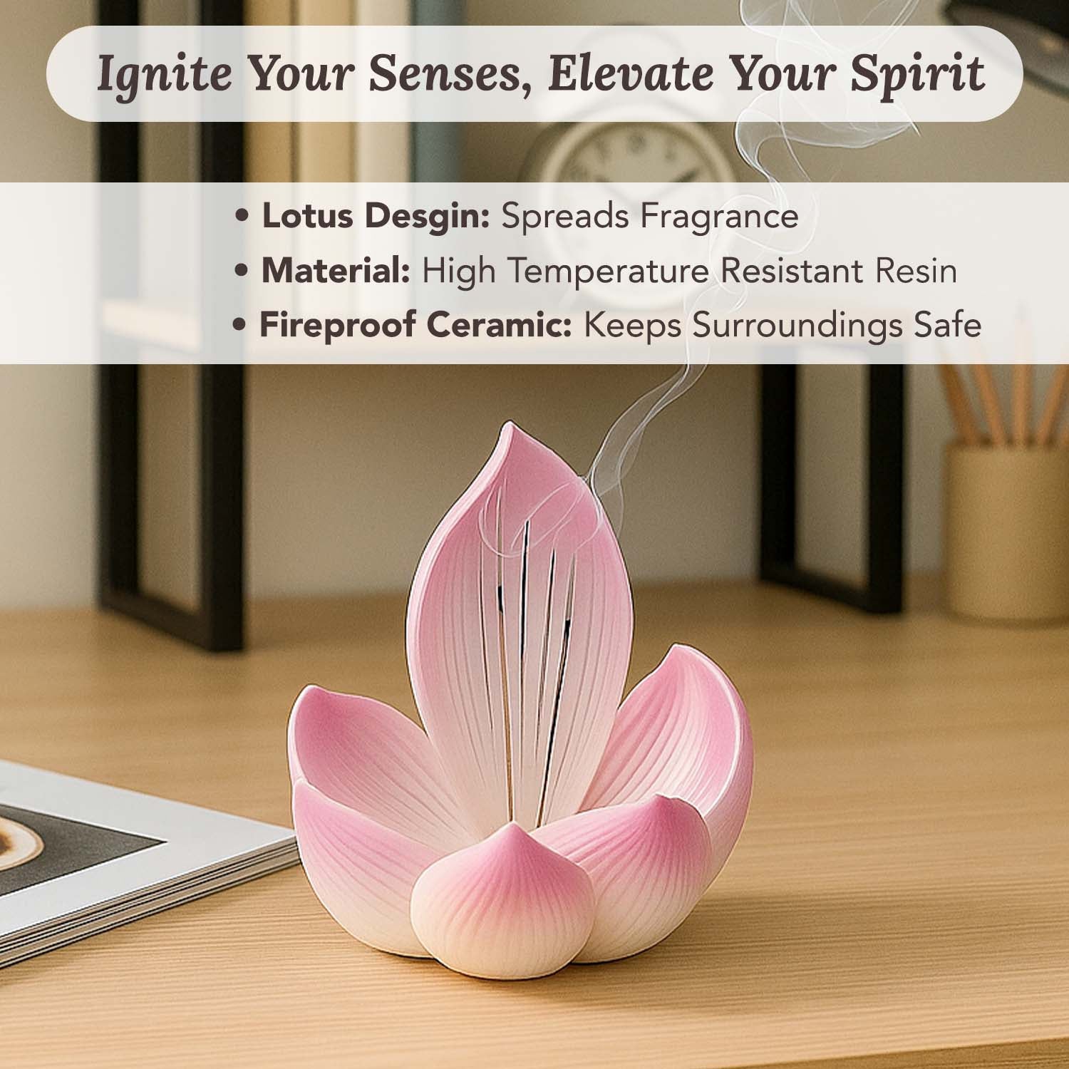 Resin Lotus Incense Stick Holder with Ash Catcher for Home Decor & Pooja