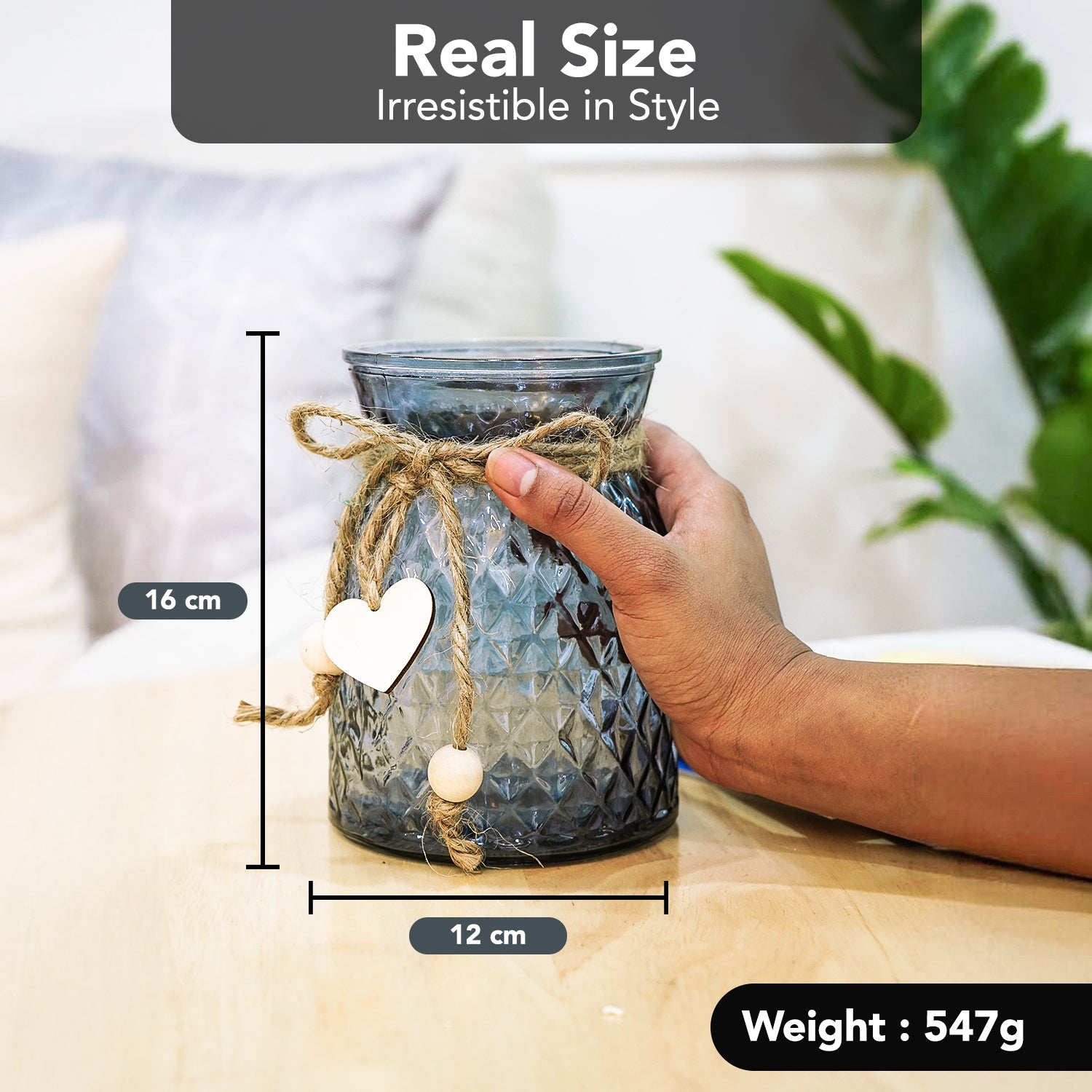 Glass Flower Vase for Home Decor, Table Decor & Gifting