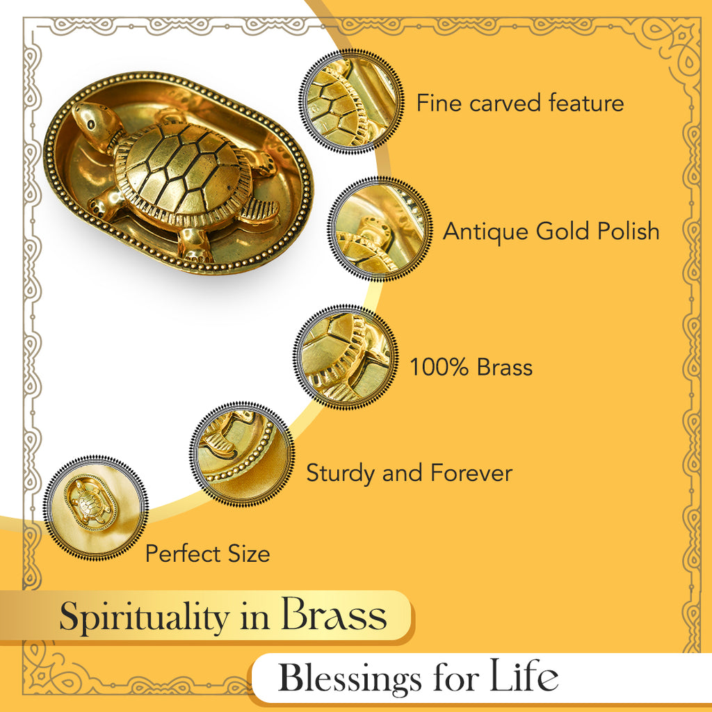 Brass Tortoise Idol with Brass Plate for Vastu & Home Decor
