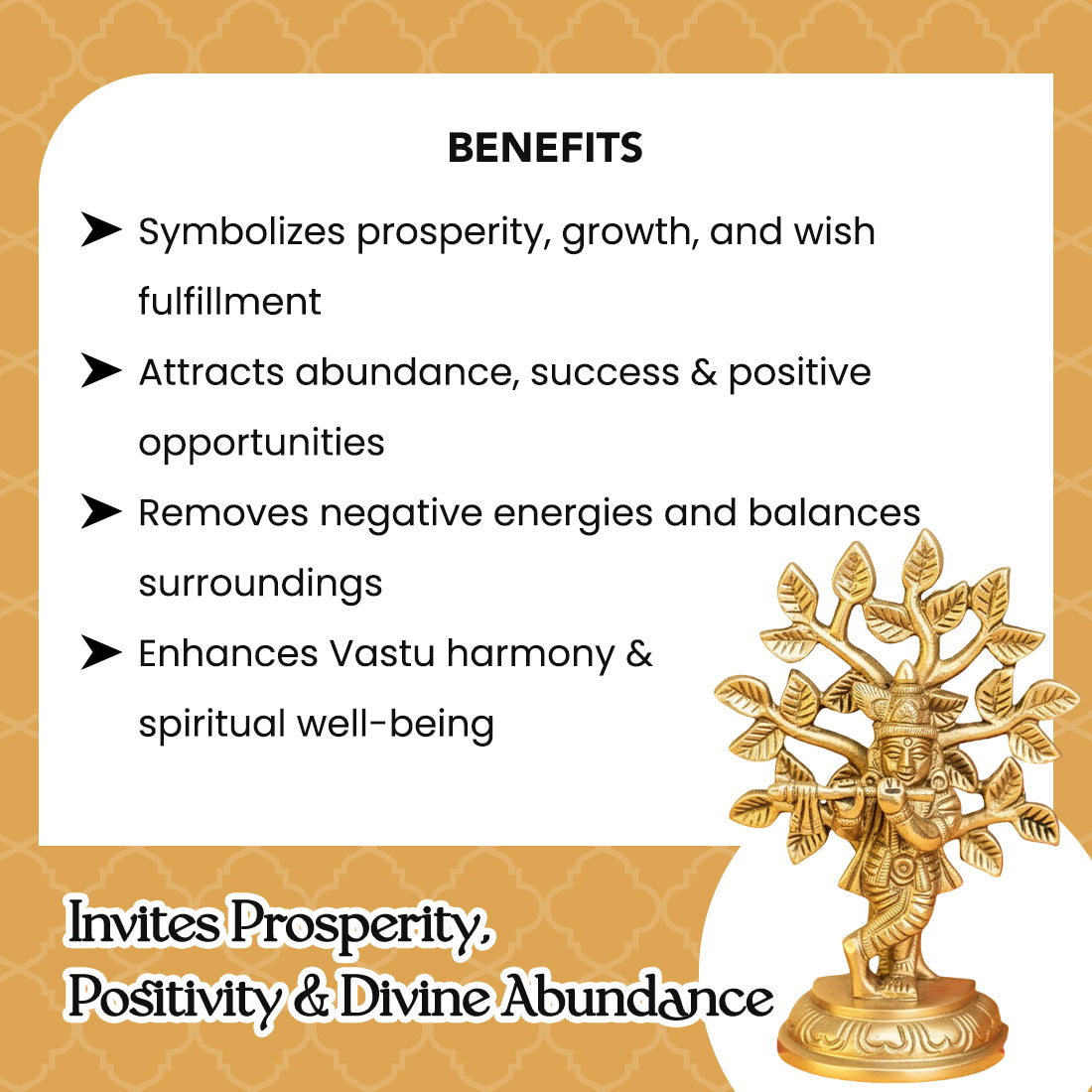 Brass Lord Krishna Idol with Kalpavriksha Tree & Flute Gift Box for Housewarming, Wedding & Gifting