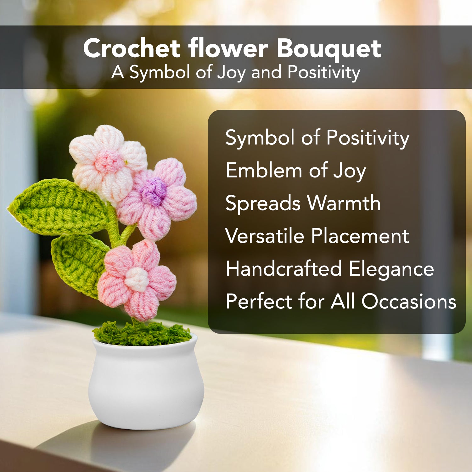Crochet Cherry Blossom Flowers Pot for Home Decor & Gifting