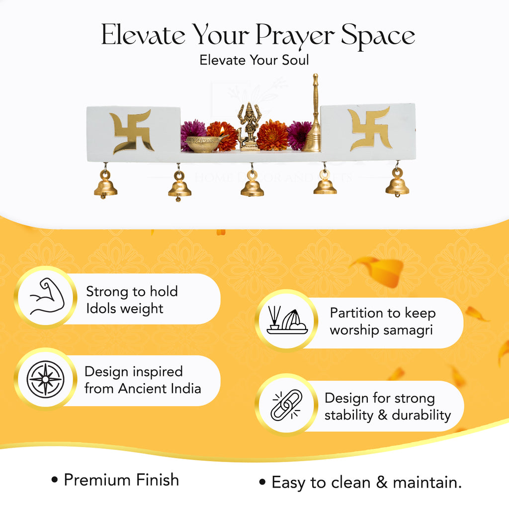 Wooden Wall Mounted Temple with Bells for Puja , Office & Home Decor