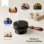 Metal Dhoop Dani with Wooden Handle for Pooja, Meditation & Home Temple Rituals