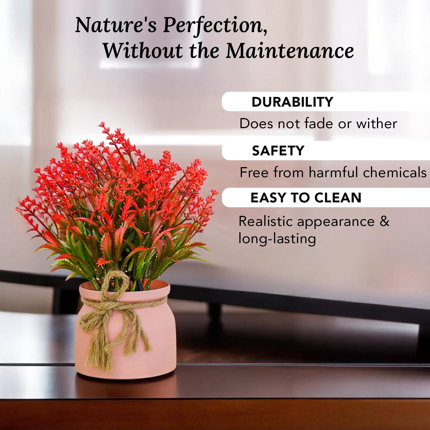 Artificial Wild Grass Flowers with Pot for Home Decor, Office Table & Gifting