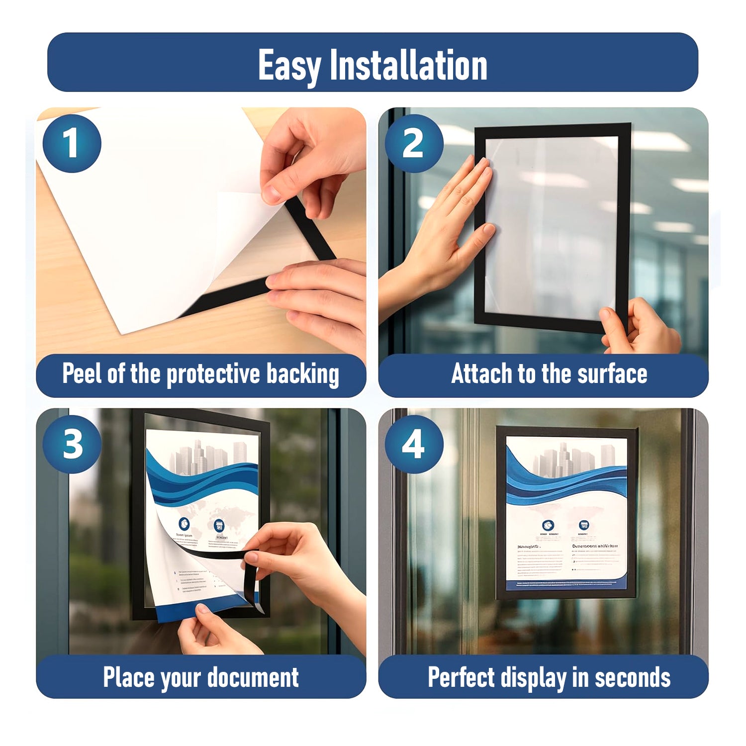 Wall Mounted Magnetic Holder Display Frame Pack of 6 for Office, Home, Store & Classroom