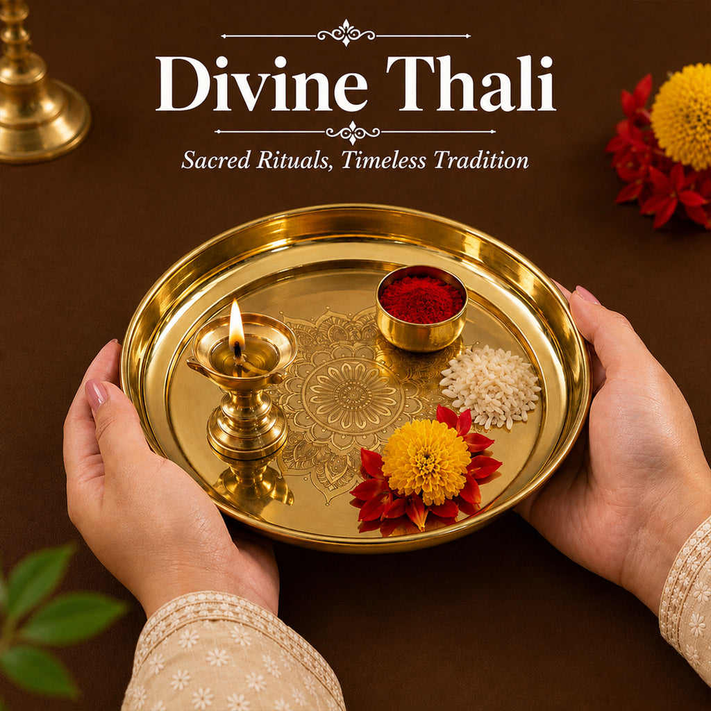 Brass Mandala Engraved Pooja Thali(7 inch) for Aarti, Pooja Rituals, Festive & Gifting