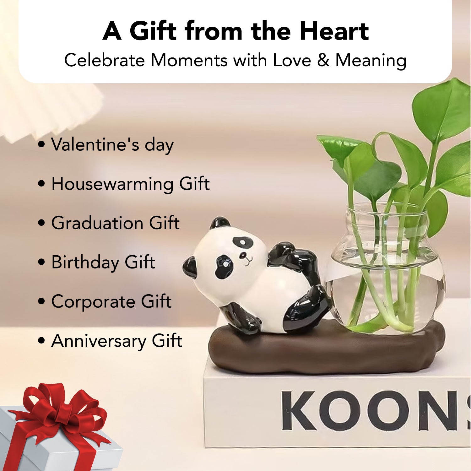 Panda Showpiece with Artificial Plant Pot for Home Decor, Office Desk & Gifting