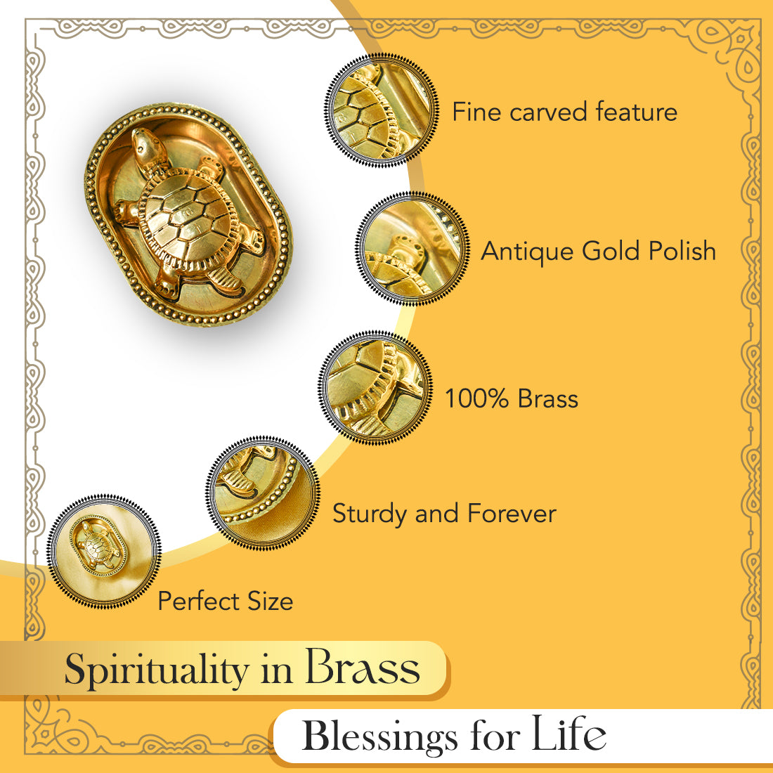 Brass Tortoise Vastu Idol for Home Decor, Office Desk & Gifting