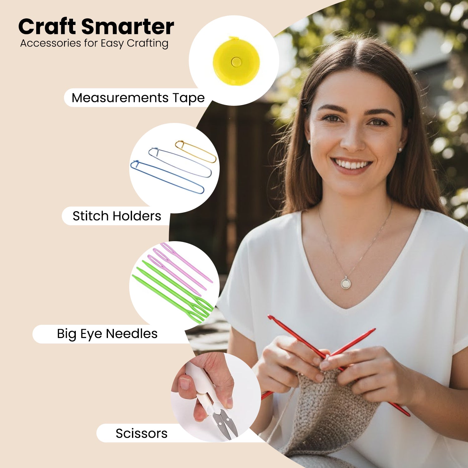 Crochet Beginner Kit with Hooks, Needles & Tools for DIY Craft Learning