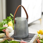 Glass Flower Vase with Leather Handle for Home Decor & Table Decoration