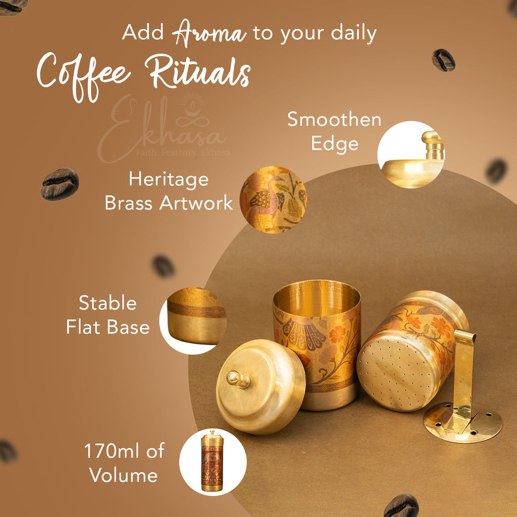 Brass Traditional Printed Filter Coffee Maker for Housewarming, Wedding & Gifting