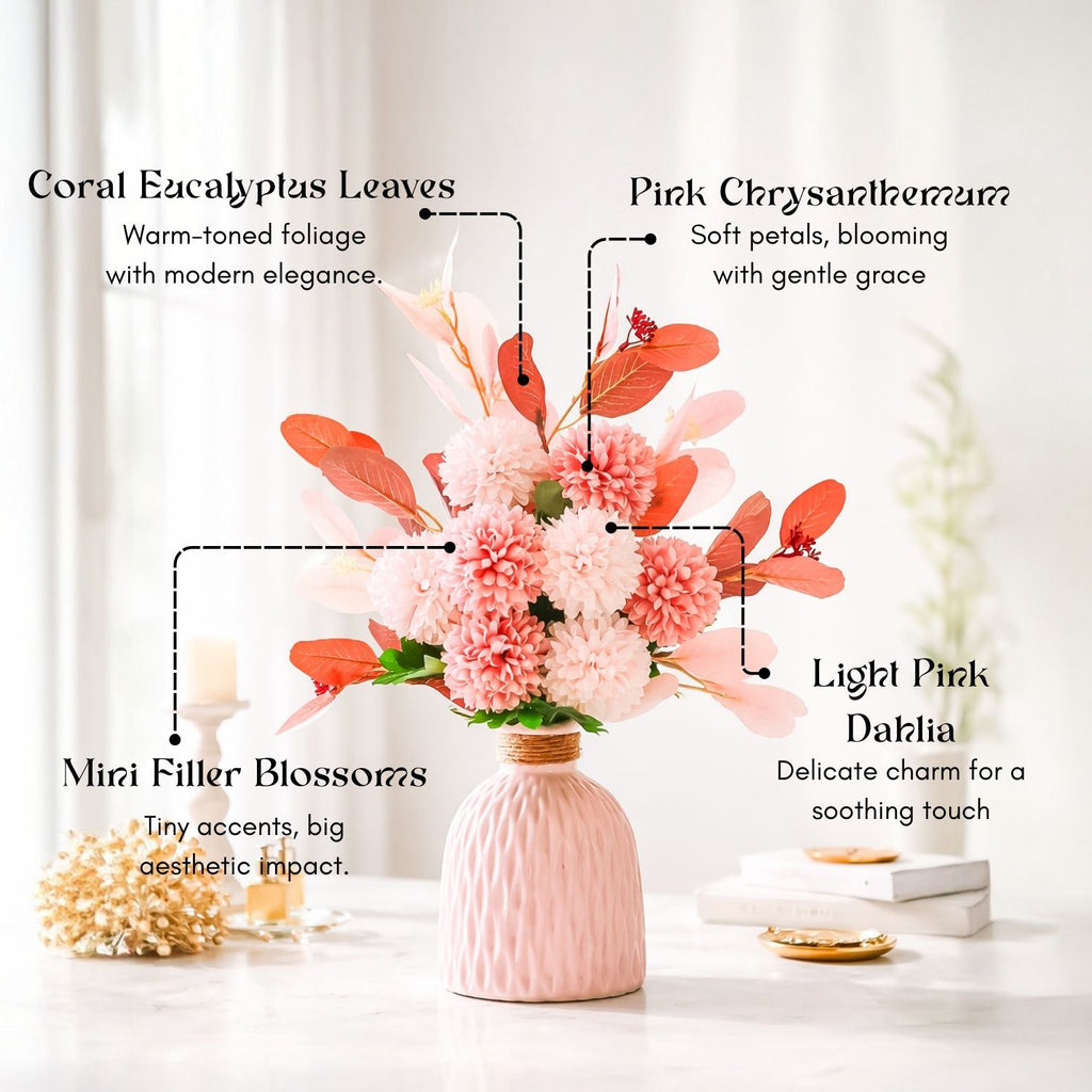 Ceramic Vase with Artificial Flowers for Table Decor, Bedroom & Home Gifting