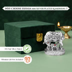 999 Silver Plated Kamdhenu Cow with Calf with Green Velvet Gift Box for Vastu, Housewarming & Wedding Gift