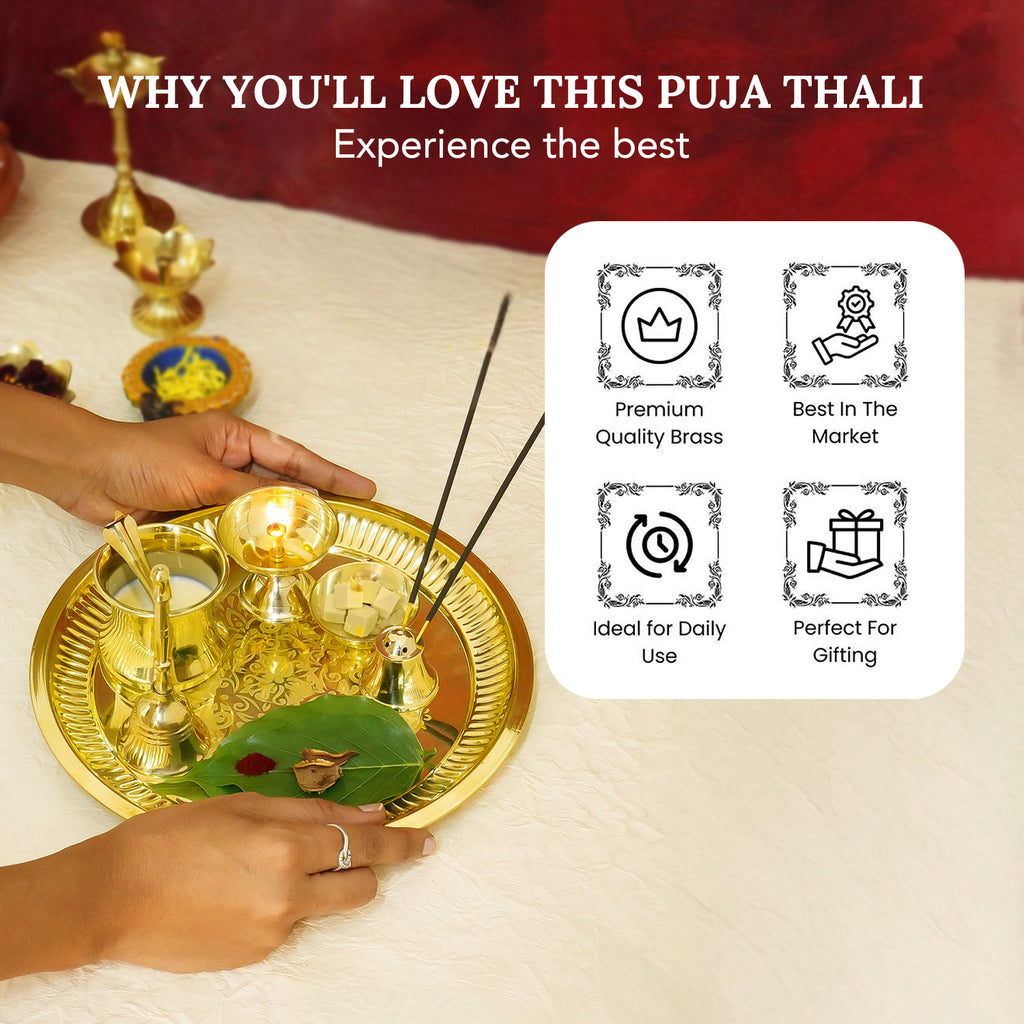 Brass Pooja Thali Set for Festival, Home & Temple
